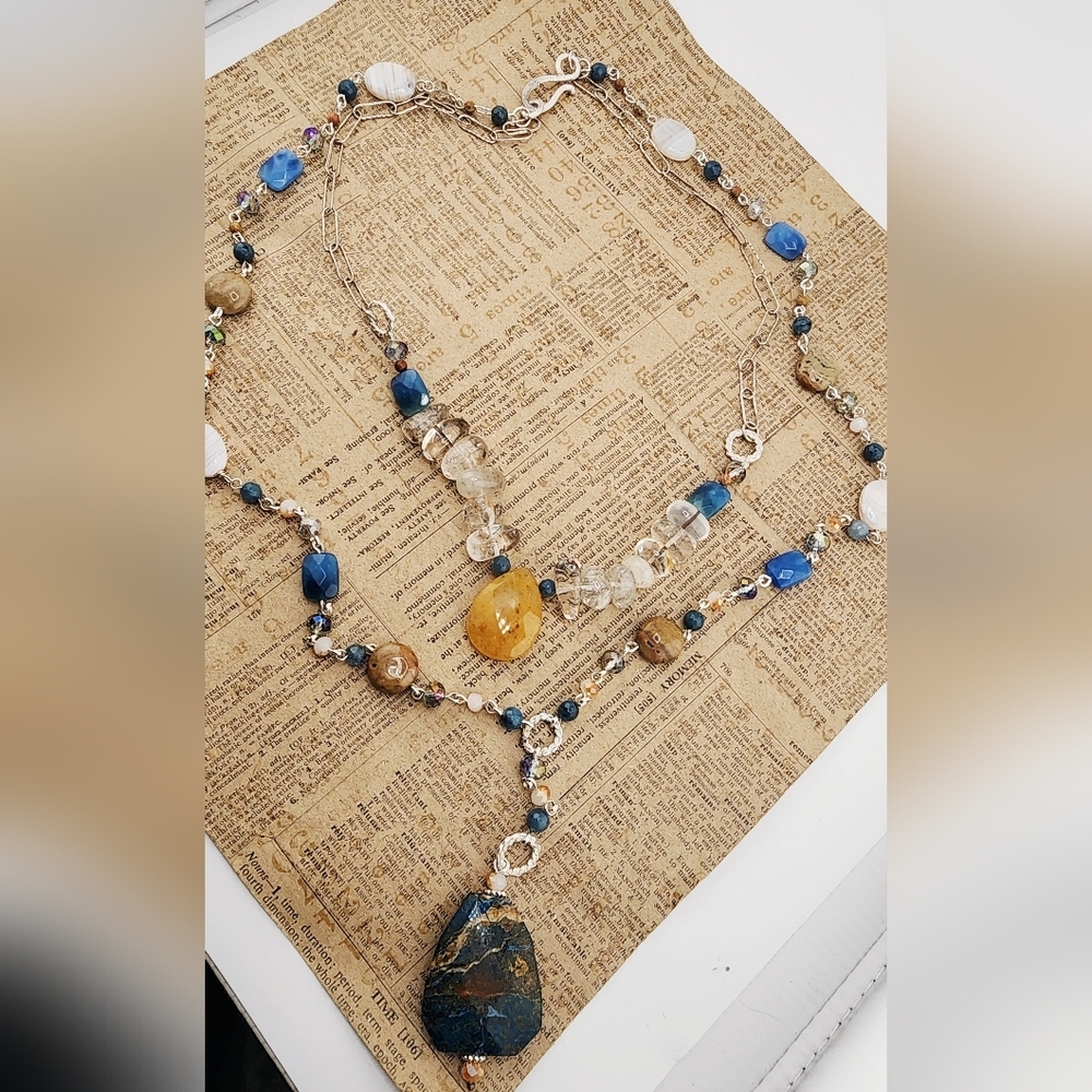CHRYSOCOLLA, CYANITE, CITRINE, CLEAR QUARTZ, AND CRYSTAL PENDANT